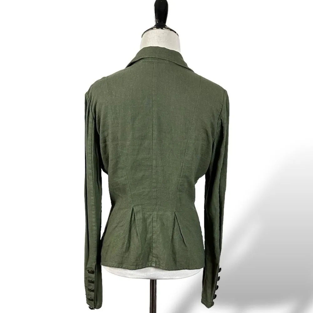 Free People Linen Military Cinched Waist Blazer Army Green Grunge Subversive XS - Image 6