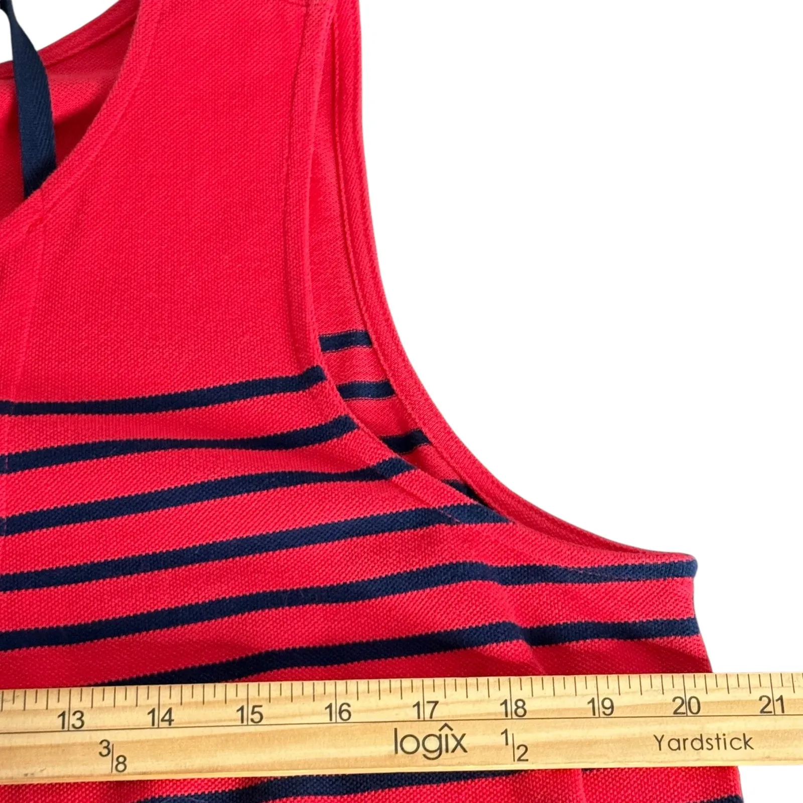 Talbots Striped Lace Up Dress Size L Red Blue‎ Sleeveless Preppy Nautical Cotton - Image 8