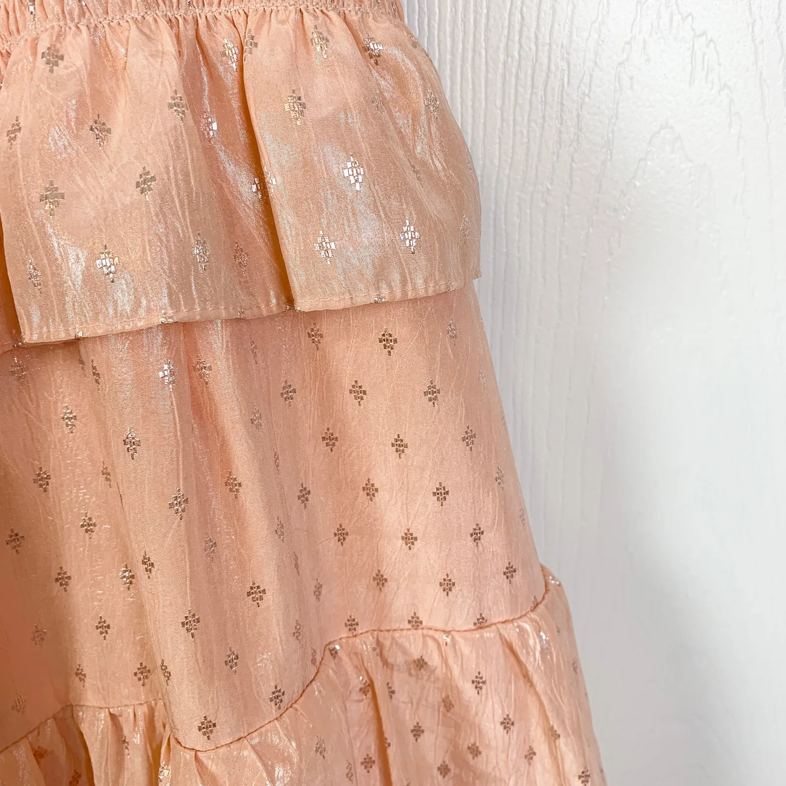 Amanda Uprichard Duchess Smocked Shirred Tiered Maxi Gown Dress Peach Medium - Image 7