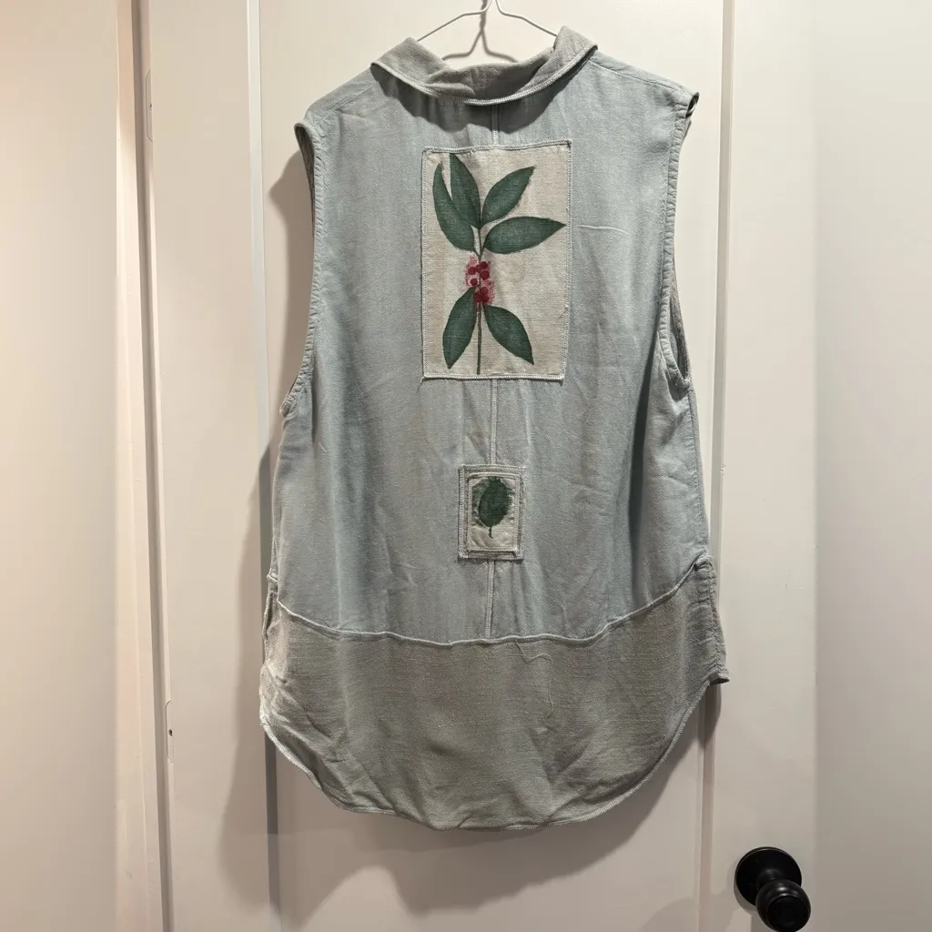 Phyllis Maxx Vtg Women's Green/blue Button‎ Down Sleeveless Collared Top Size L Blue Size L - Image 6