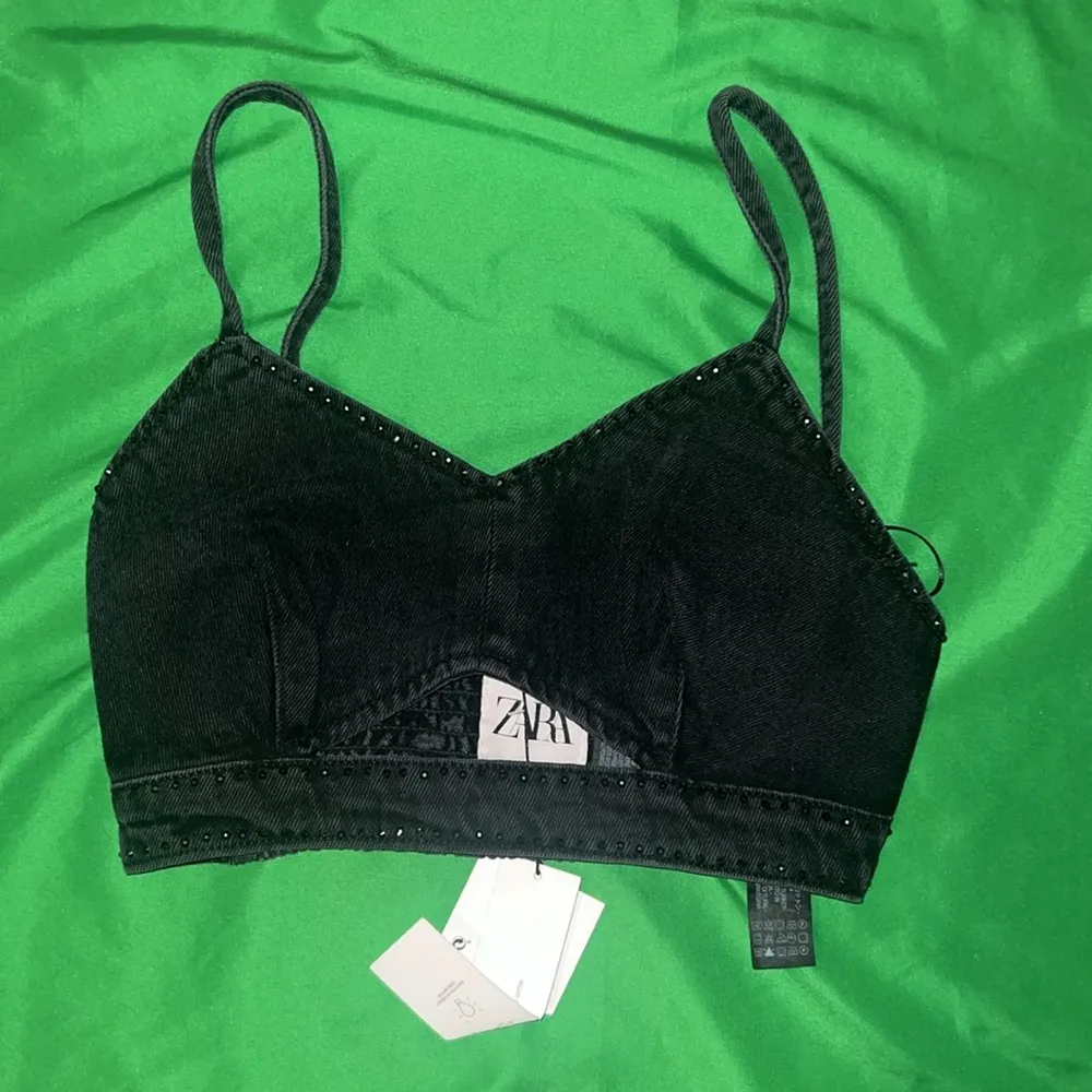 NWT Zara The Denim Cropped Black Studded Bralette size XS - Image 4