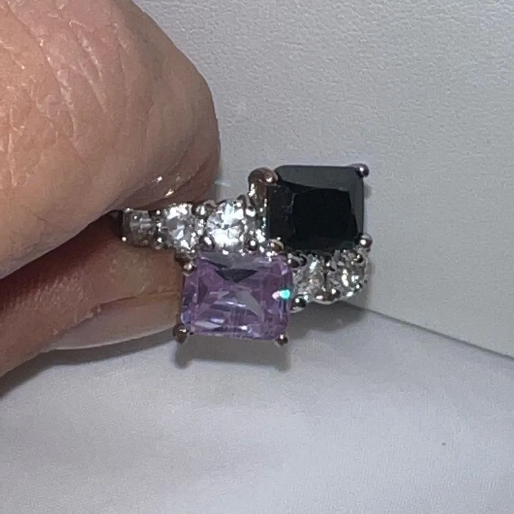 Silver Tone‎ Pink and Black CZ Bypass Ring Silver - Image 7