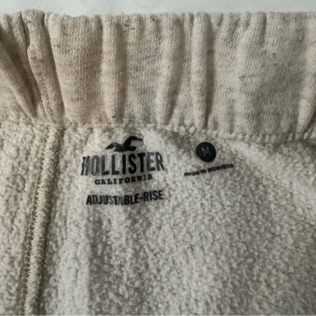 Hollister Beige Adjustable Rise Elastic Waist Jogger Sweatpants Size M Pockets - Image 4