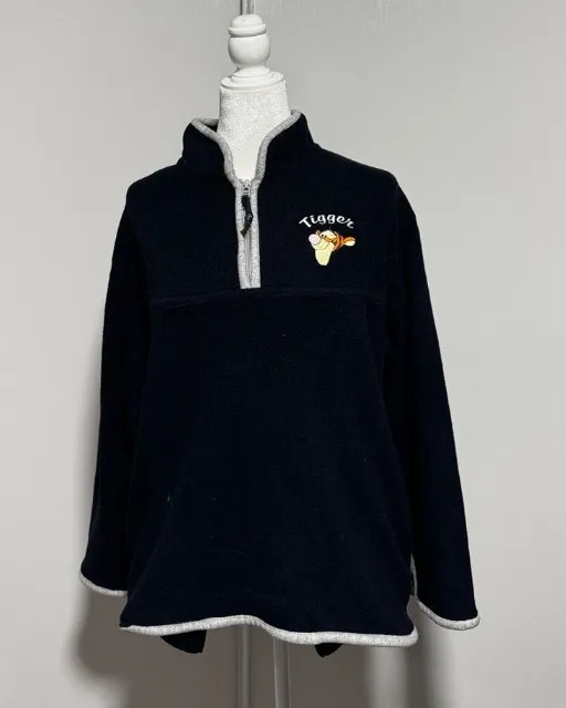 Pooh Tigger Embroidered Fleece Pullover 1/4 Zip Trim Sweatshirt Disney M Blue Size M - Image 1