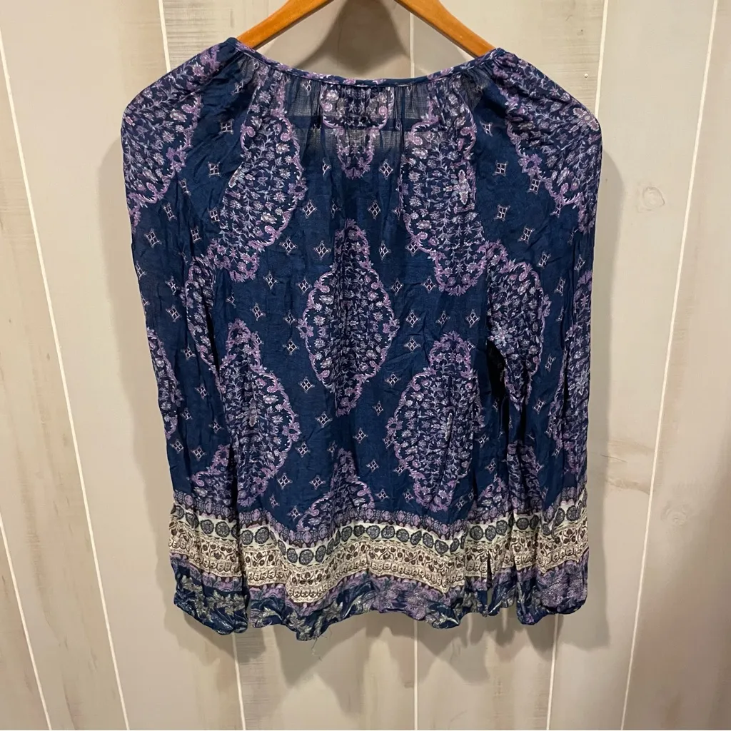Cute boho flowy Lucky Brand tie-neck top button front purple dream - Image 10