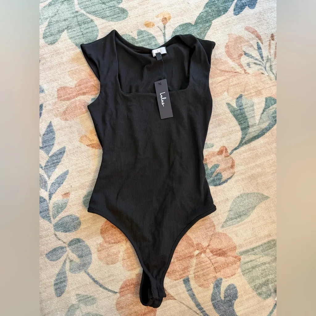 Lulus Sweet Crush Black Ribbed Square Neck Bodysuit - Image 5