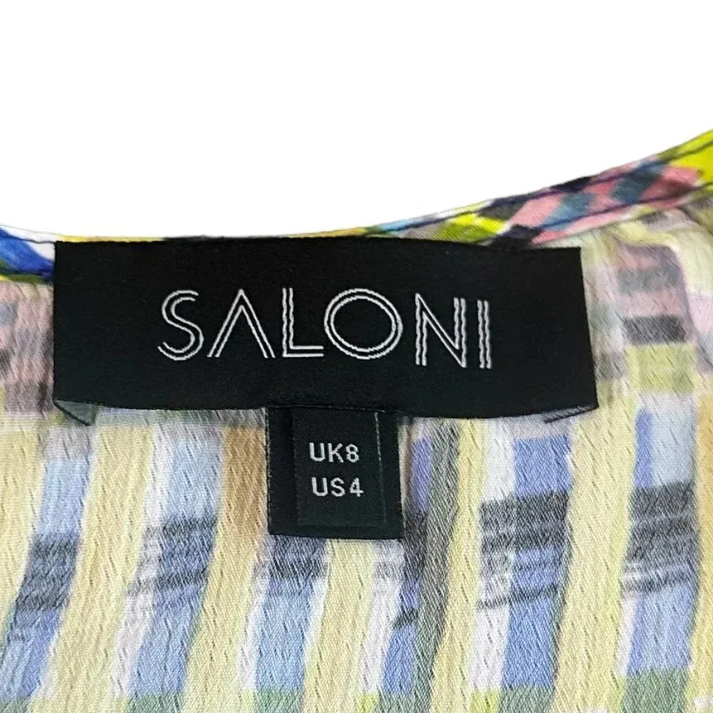 Saloni Colorful Stripe Shift Dress Ruffle Lace Bold Sleeveless Size 4 Women's Blue - Image 9