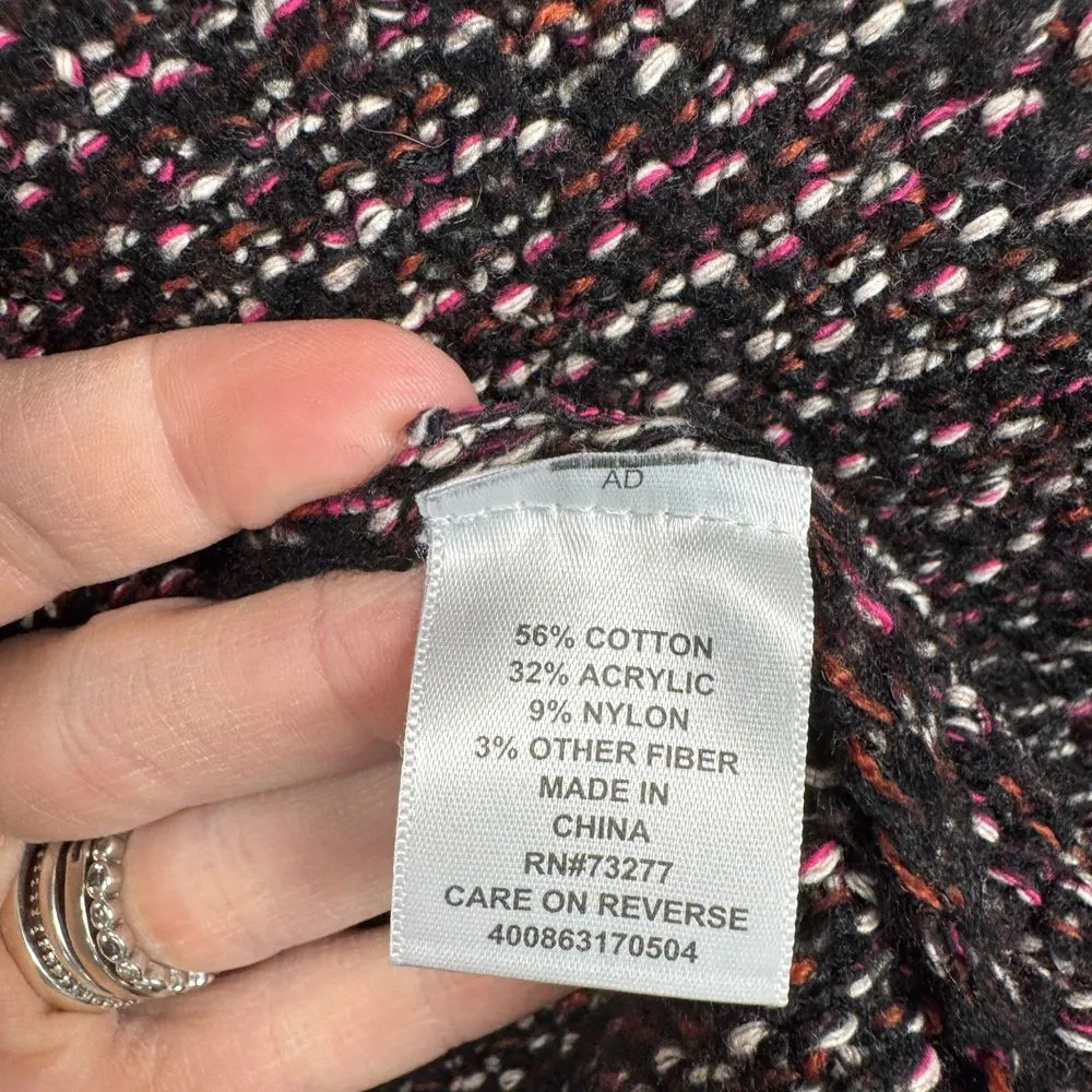 ELLE Black Pink Speckled Cropped Cardigan Sweater Open Front Knit XS Clueless - Image 4