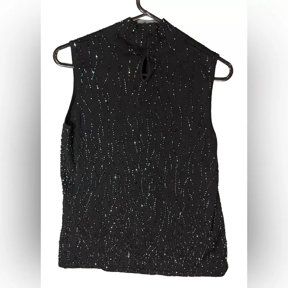 Dana Buchman Black Beaded Silk Top Blend w/Iridescent Bugle Beads - Size Small - Image 3