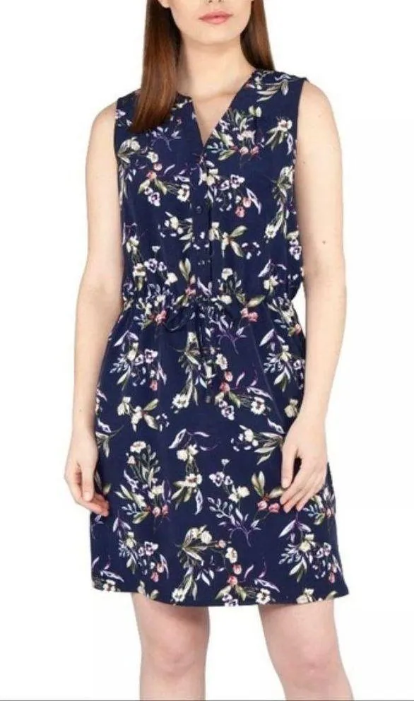 Nicole Miller Sleeveless Dress, Navy Floral Print  Size L - Image 2