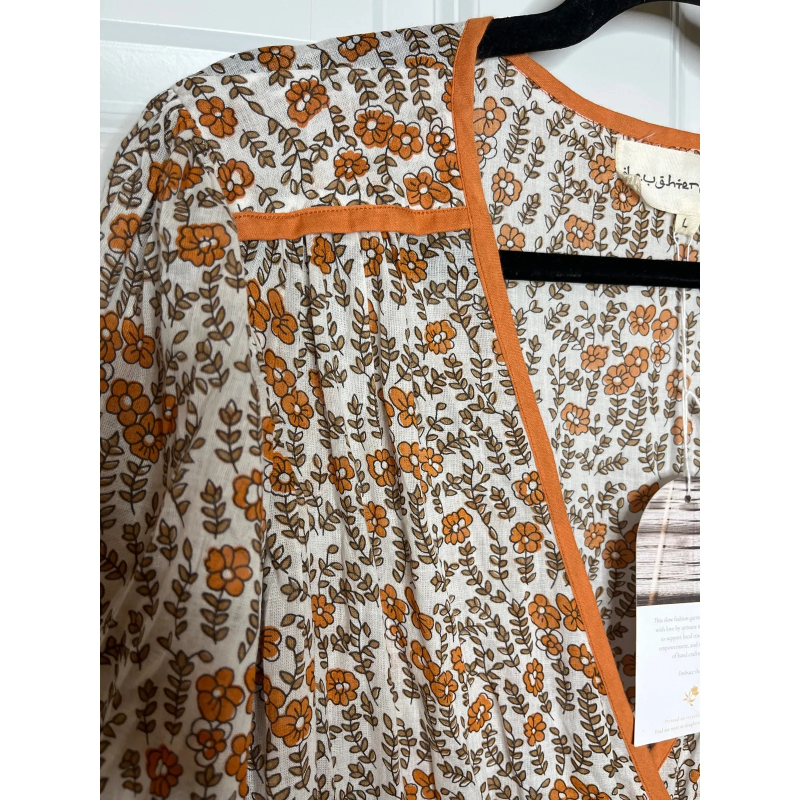 Daughters of India NEW Binita Mini Dress Apricot Color‎ Size Large Orange White - Image 8