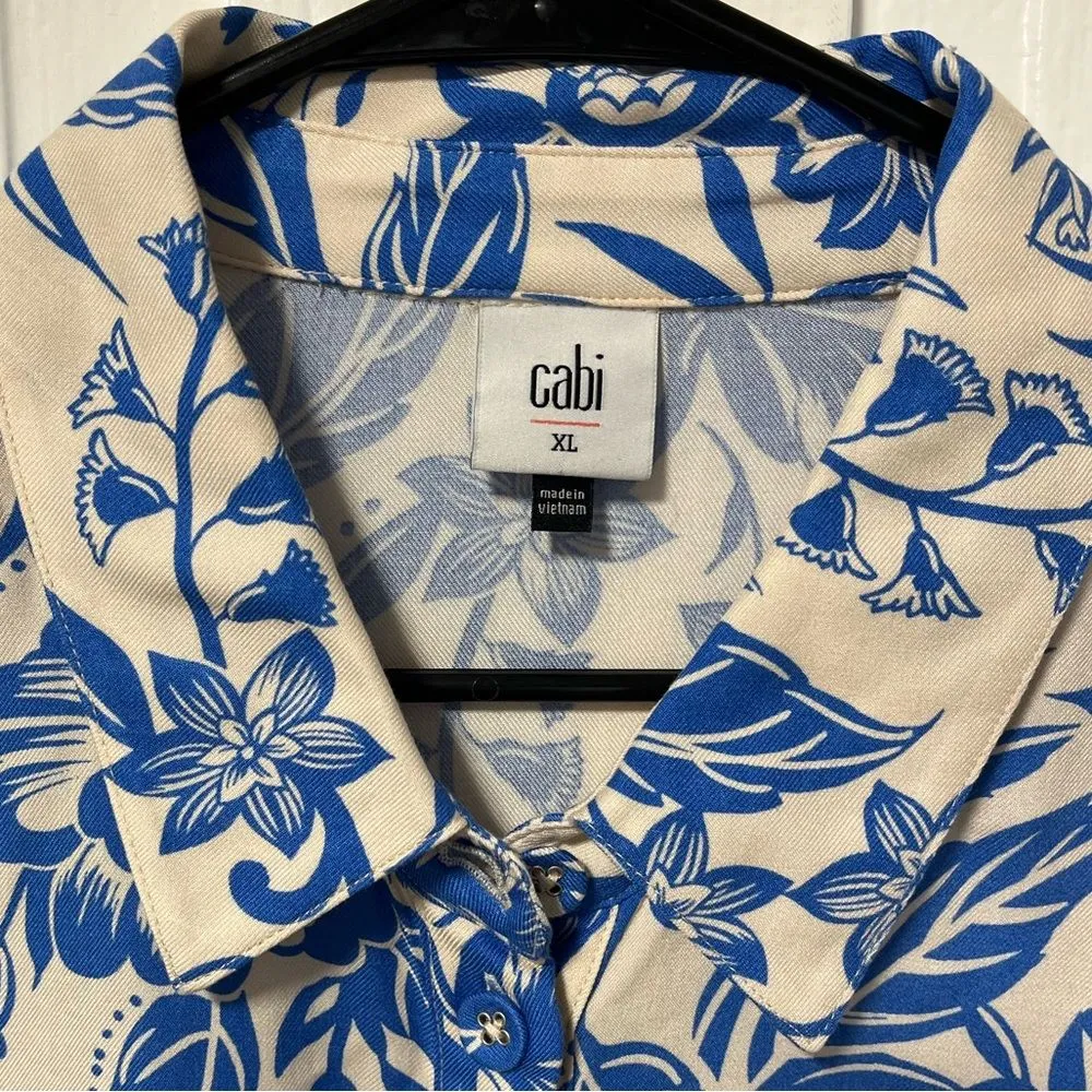 CAbi Athena Dress Style 6149 cream & blue button down floral dress XL - Image 6