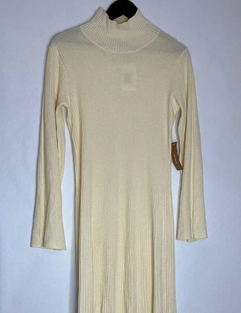 NWT  Cream Ribbed Knit High Neck Sweater Dress Wool Blend Size Medium - Image 6