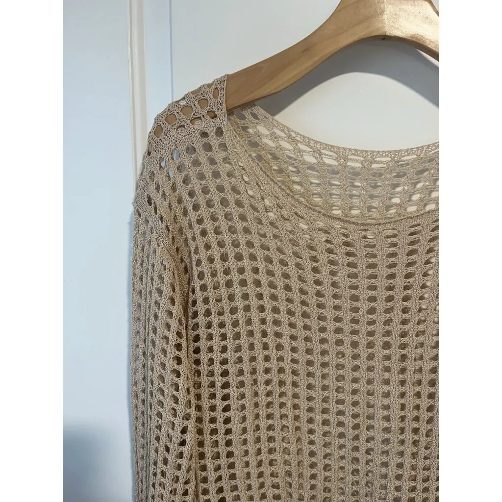 LC Lauren Conrad Open Knit Sweater Women's OS Beige Long Sleeve Round Neck - Image 2