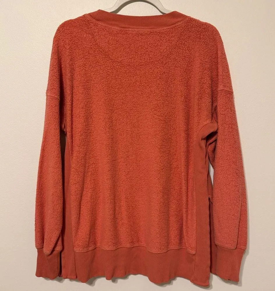 Aerie Chilled Out Crewneck Sweater Size Small Orange Fuzzy Terry - Image 6