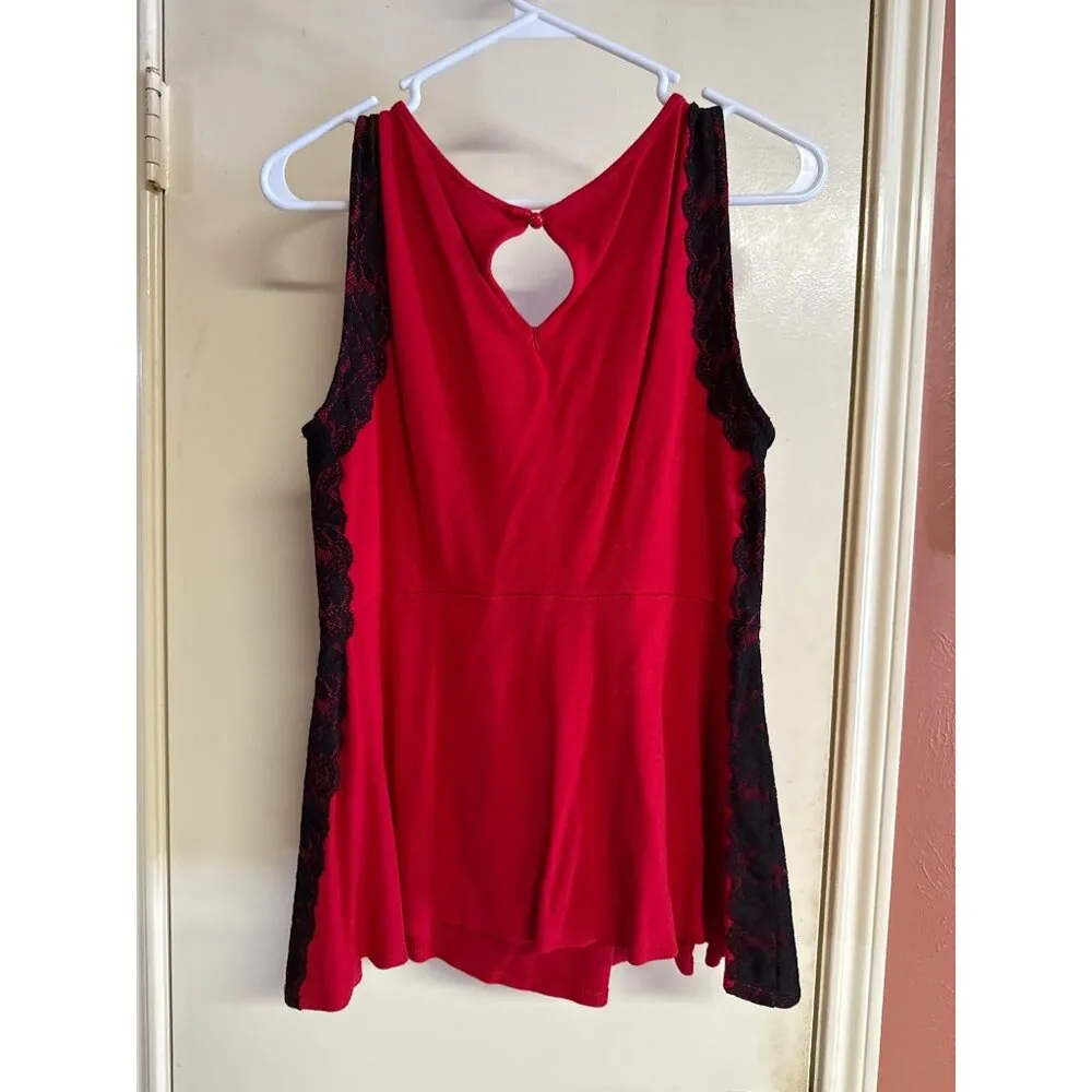 Torrid Red Sleeveless Top With Black Lace Accents Size 00 Nylon & Spandex - Image 7
