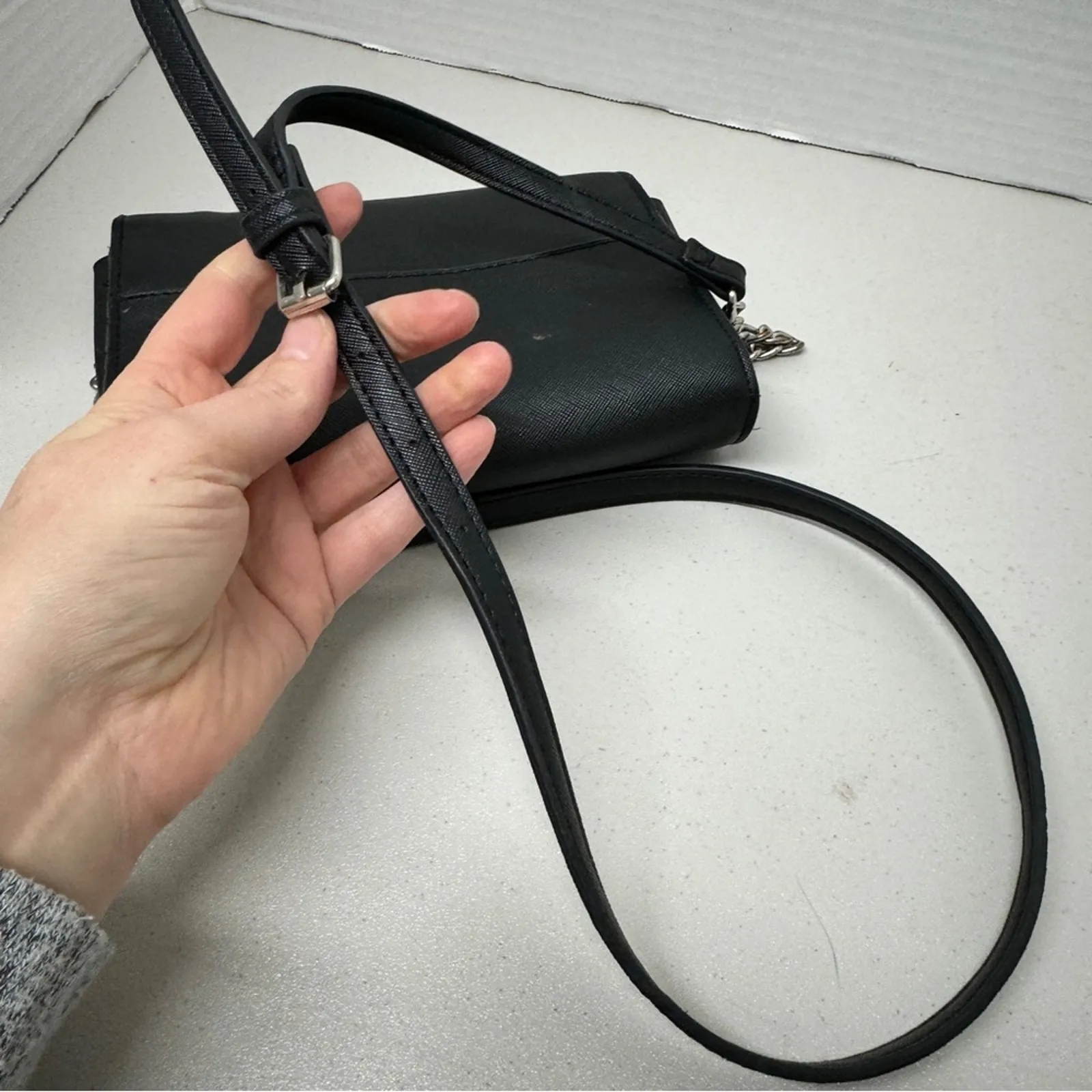 Steve Madden Black Faux Leather Crossbody Handbag Purse Bag Chain Strap Preppy - Image 9