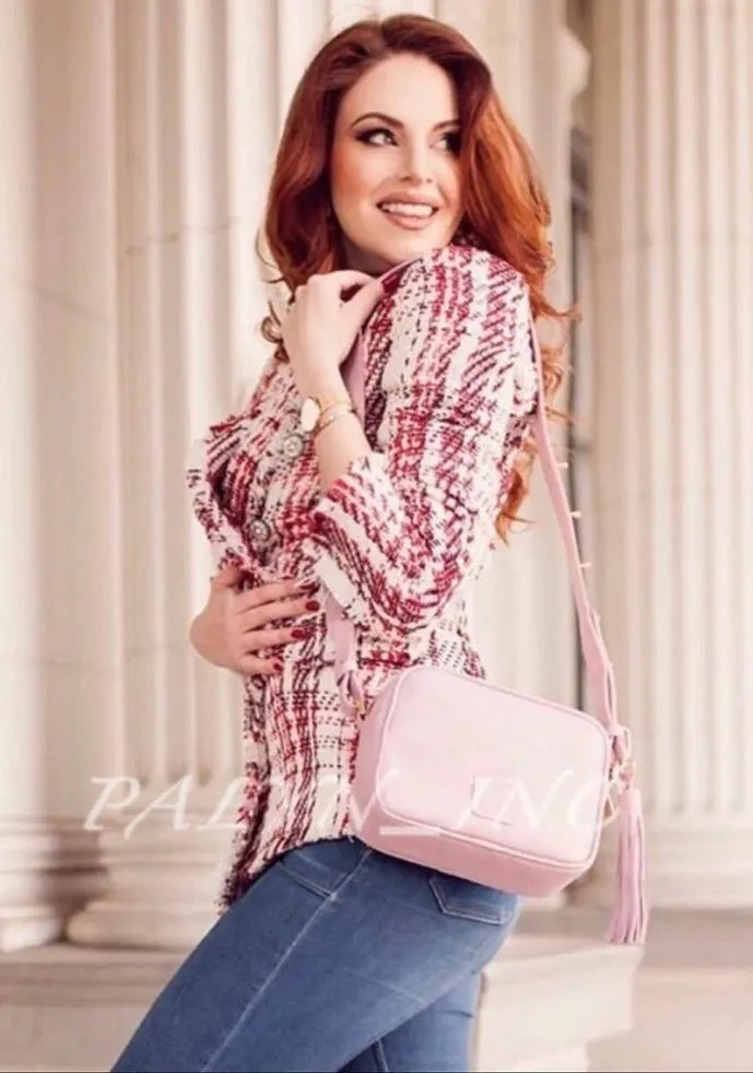 ZARA TWEED WEAVE JACKET BLAZER W/ GEM JEWEL BUTTON RED/WHITE Size M NEW - Image 6