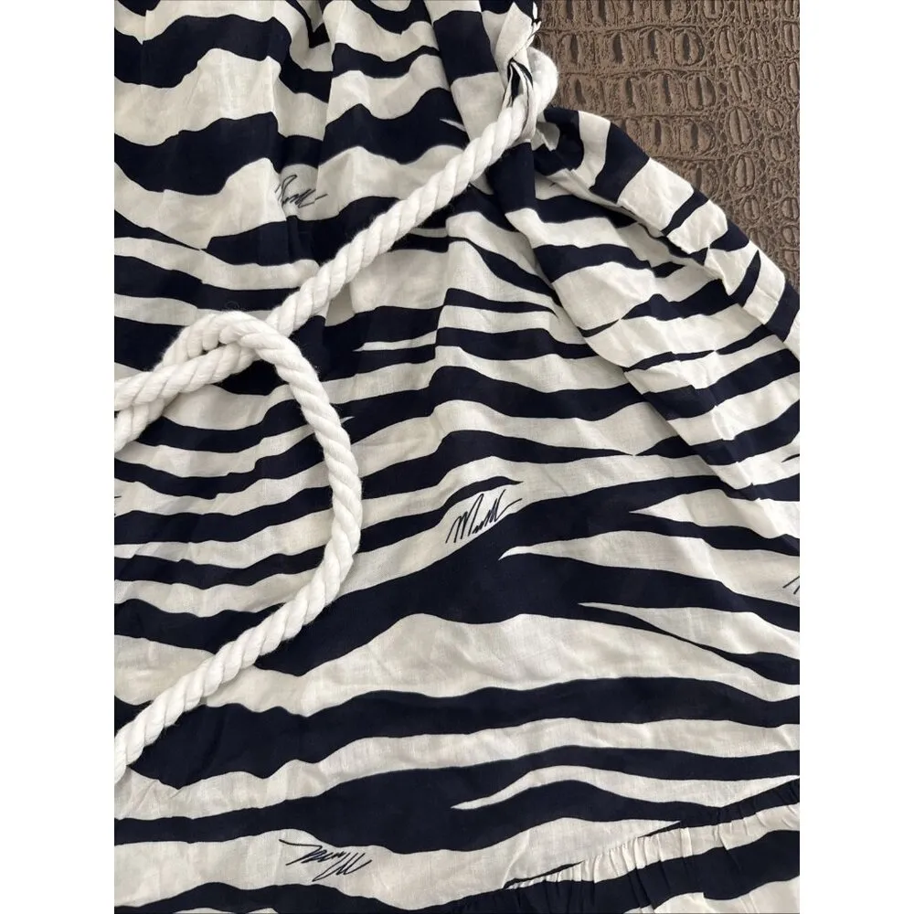 Michael Kors Zebra Print Belted Cover-Up Dress Navy White Size Large NWT - Image 3