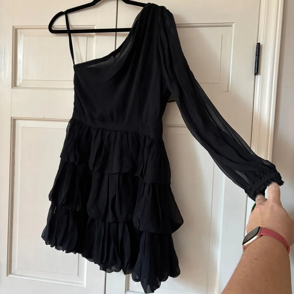 ULLA JOHNSON Leah Dress Midnight One Shoulder One Sleeve Size 4 Silk Chiffon - Image 12