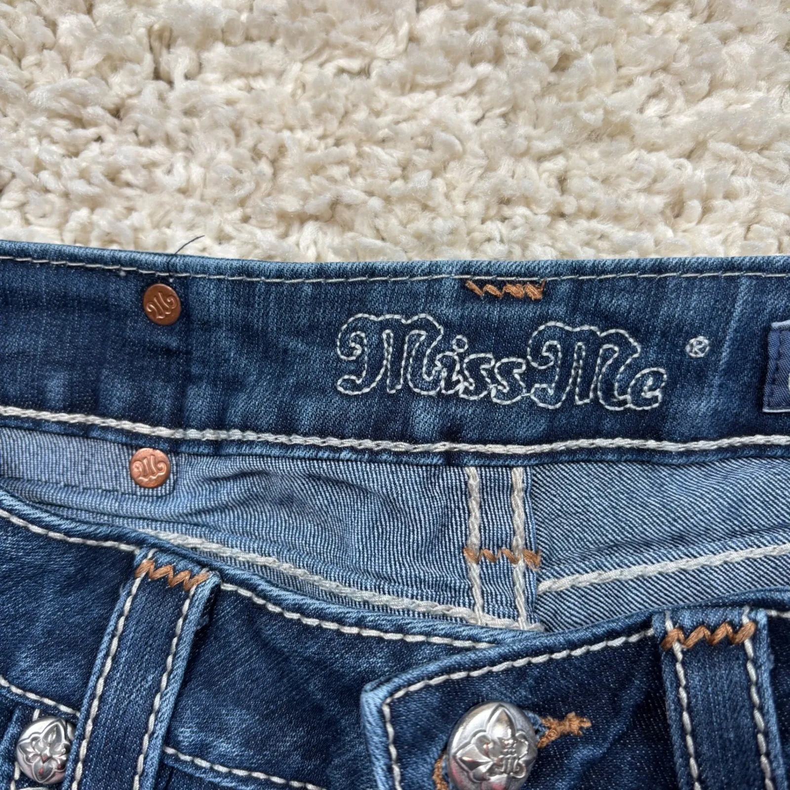 Miss Me Signature Skinny Jeans Embellished Pockets Blue Denim Size 29 - Image 6