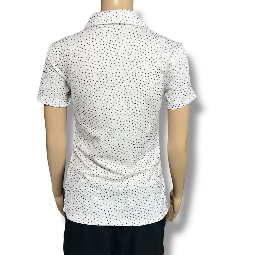 Nike Womens Dri Fit Golf Polo Shirt Top Collared Slim Fit White Black Polka Dot - Image 3