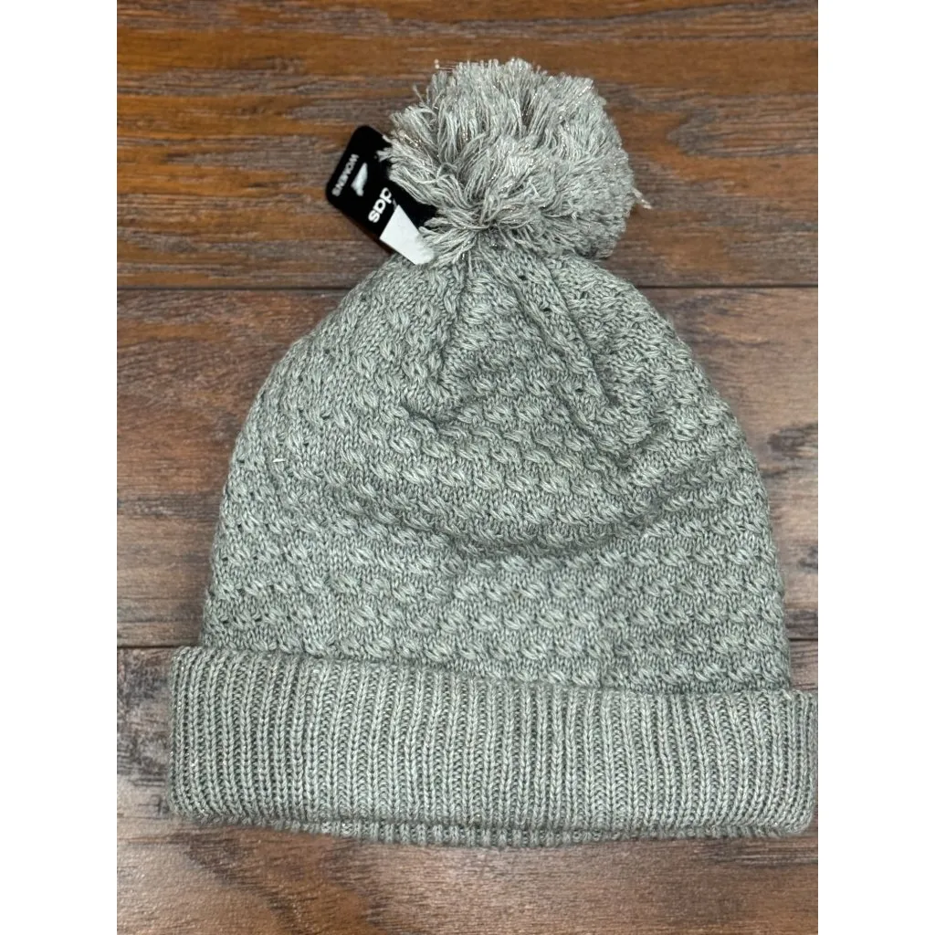 NEW Adidas Womens fit Pom Pom Beanie Hat Gray Knit Winter Warm Fleece Lined - Image 2