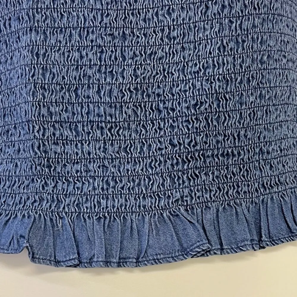 Vici Vintana Smocked Tencel Cropped Straps Tank Top- Denim Blue- Large - Image 6