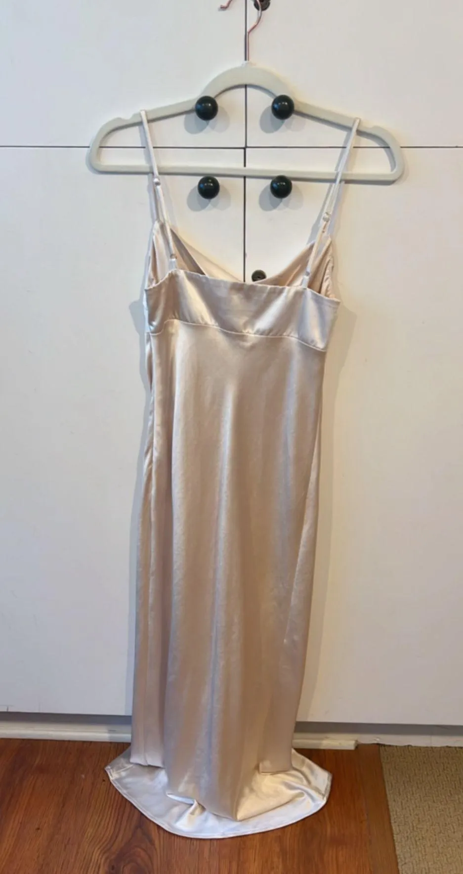 Petal & Pup Cheya Dress Champagne Satin Midi High Slit  - Image 5