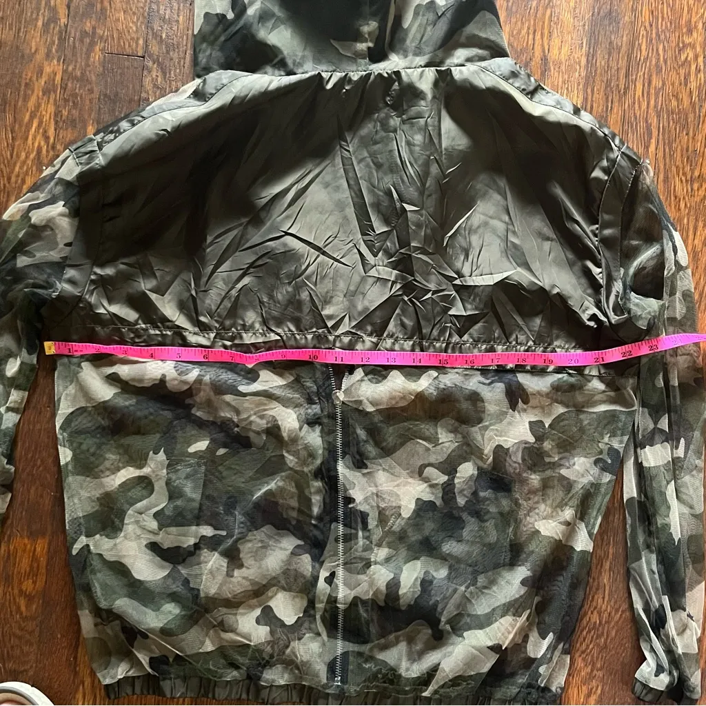 Shinestar Fishnet Camo Hooded Jacket Womens Medium Green Camo Sheer Zip Up EUC - Image 5