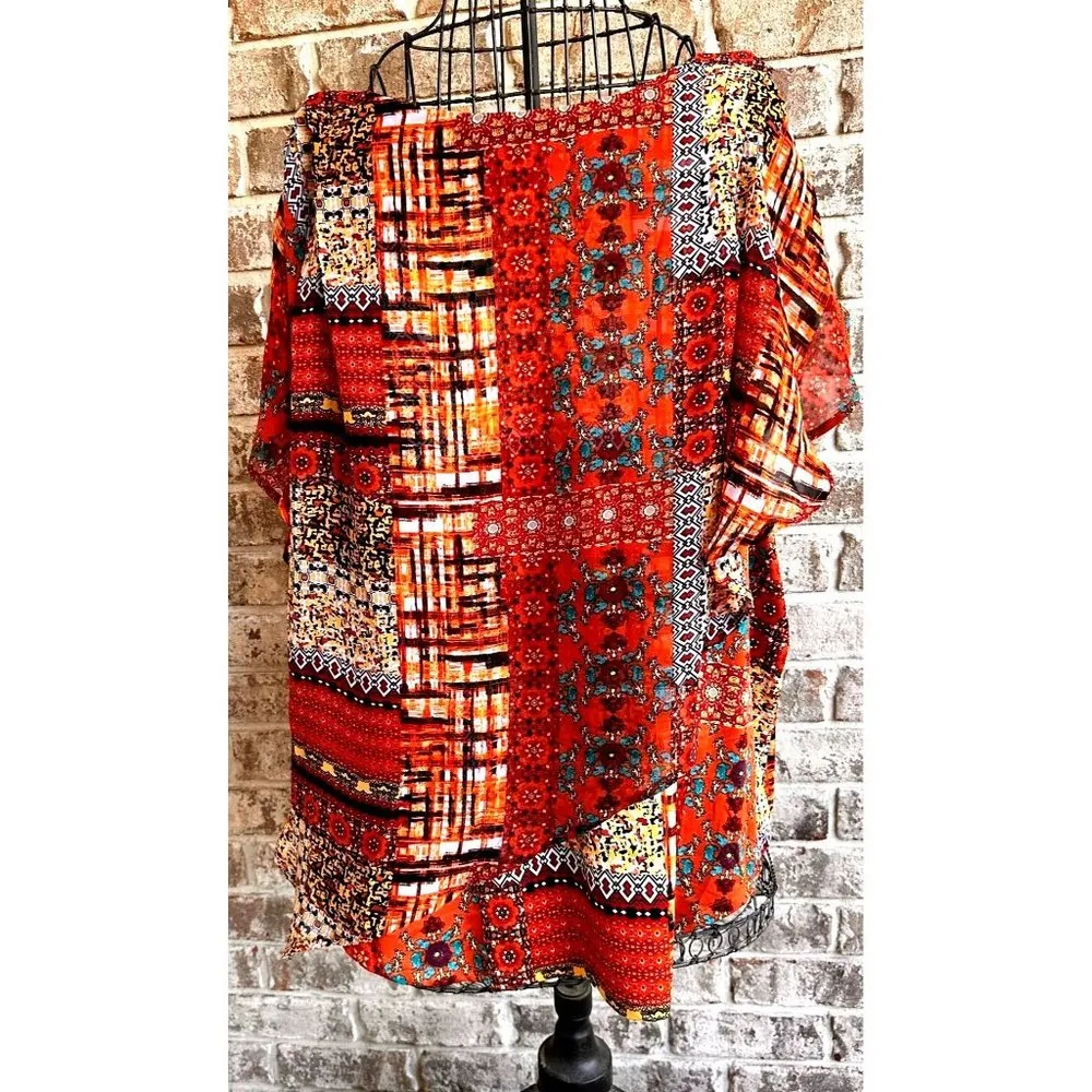 Ava & Grace Woman Asymmetrical Overlay Top 3X Floral Abstract Dolman Sl… - Image 4