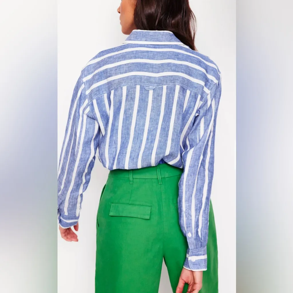 Boden Blue and White Striped Button Down Shirt Green Size 4 - Image 2