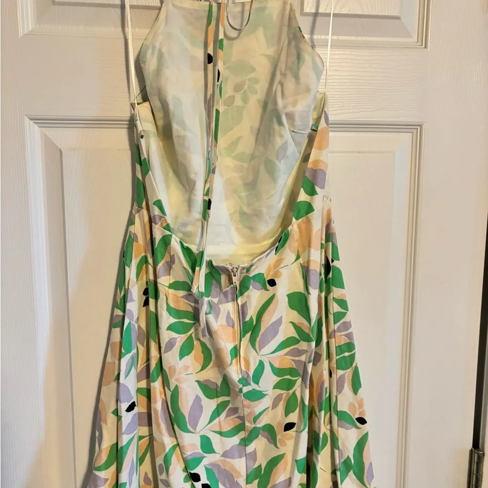 New Floral Tropical Pattern Cream Green Purple Dress - Image 2