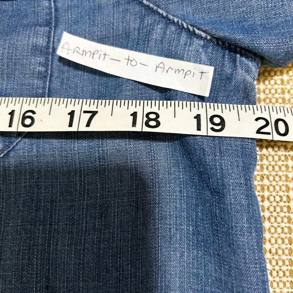 Chico’s Rhinestone Embellished Chambray Button-Up Shirt - Image 4