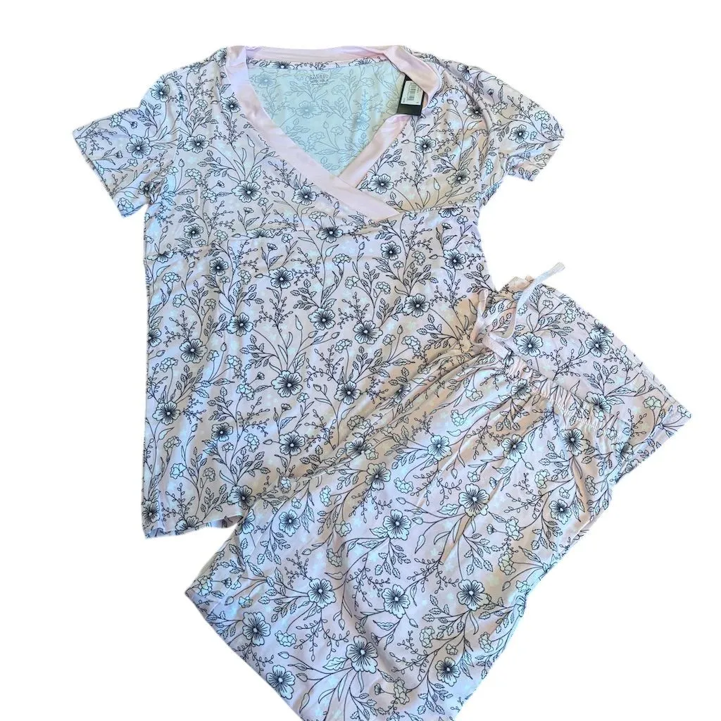 Badgley Mischka Women's Floral Pajama pant Set Pink Short Sleeve Size S - Image 1