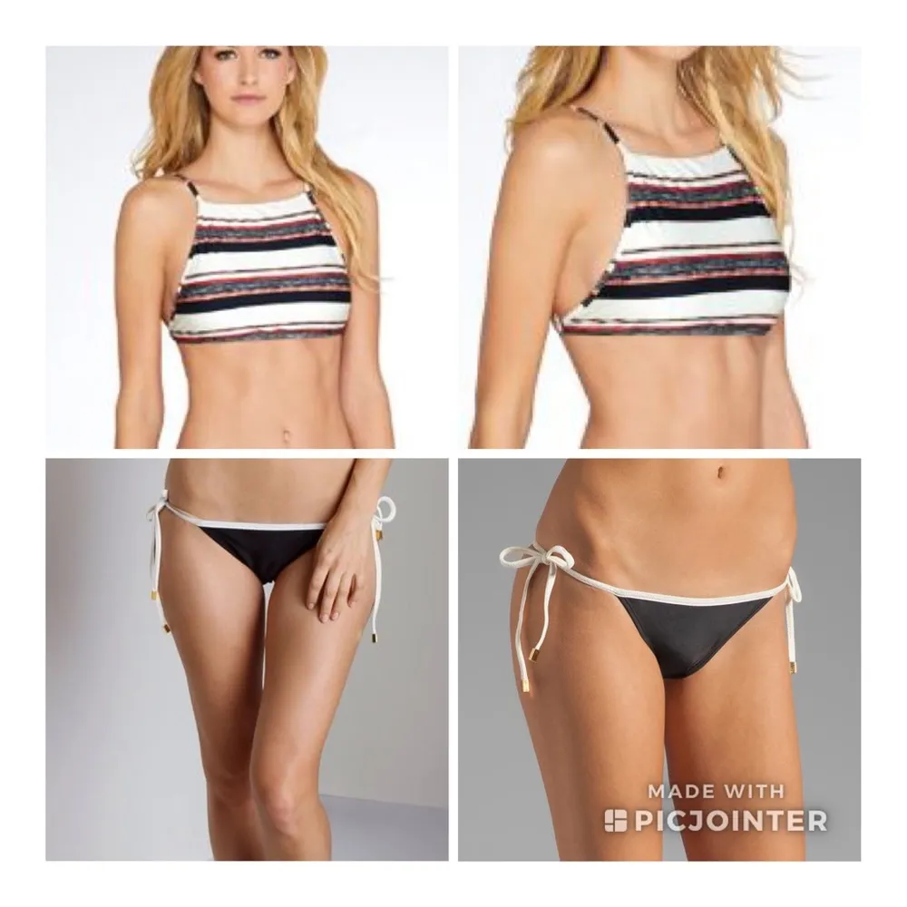 ViX Thai Mary Stripe High Neck Bikini Top L NWOT Malindi Tie Bottoms M Black Size undefined - Image 11