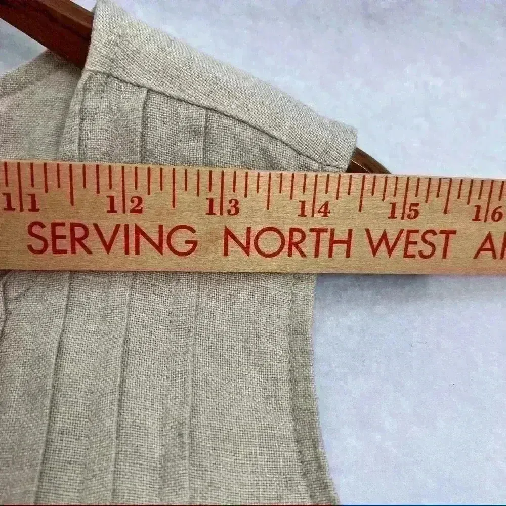 LL.Bean 100% Linen Oatmeal Color Sleeveless Button up Dress Measurement Included Size undefined - Image 6