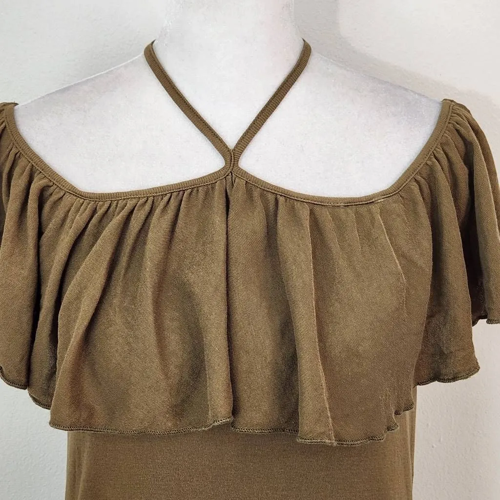 Chaser Army Green Knit Top Ruffle Top NWT Size Medium Olive Green Knit Top Green - Image 2
