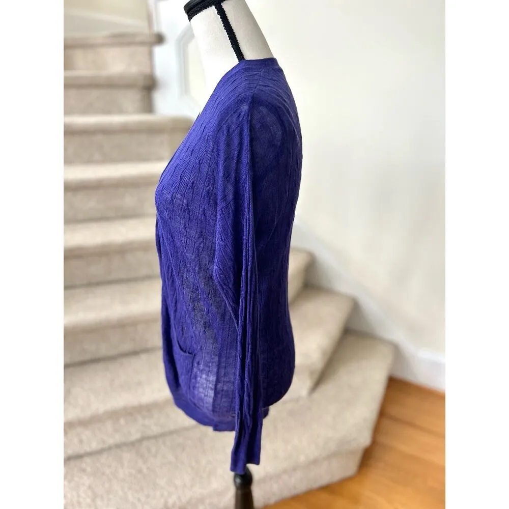 J.Crew Purple Linen Cableknit Long Line Cardigan - Image 3