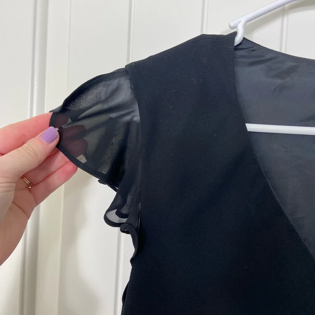 EUC Vintage‎ Jones Wear women’s black ruffle v-neck layered midi dress size 12 - Image 2