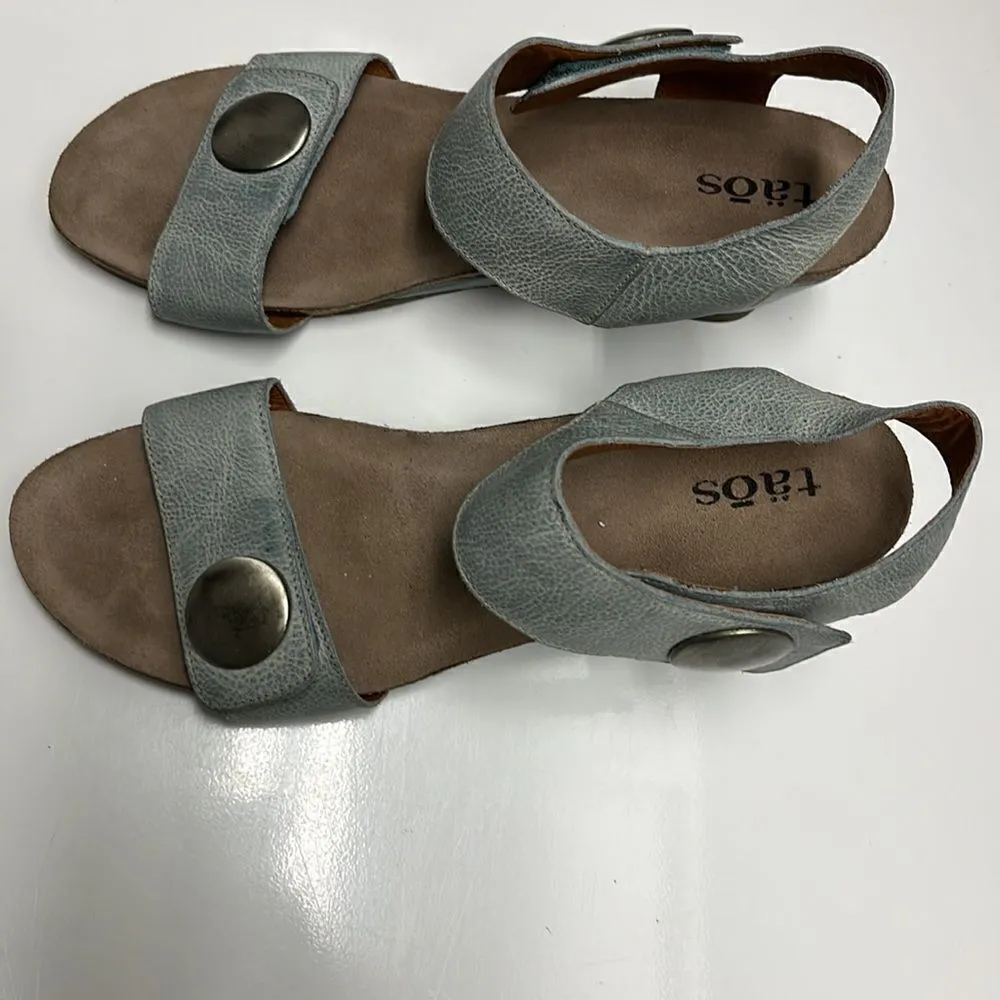 Taos Women’s Blue Textured Leather Velcro Two Strap Ankle Strap Wedge - Image 2