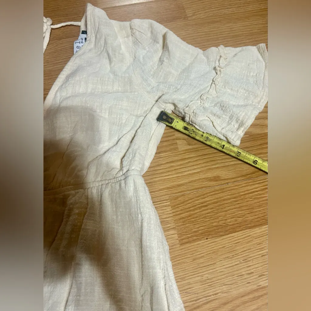 Stella Laguna Beach Cream Mini ruffle deep V cut ‘Beachy’ Dress womens Large - Image 4