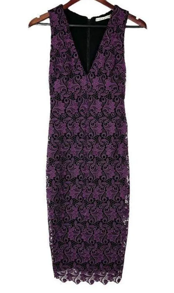 Alice + Olivia Purple Black Floral Guipure Lace Sleeveless Preslee Dress Size 0 - Image 3