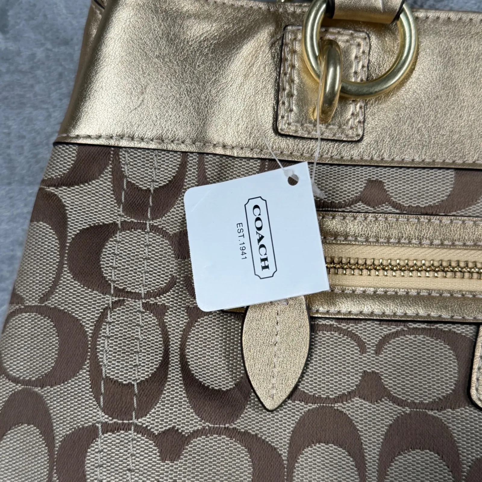 Coach Signature Frame Carryall Penelope Tan Gold Shoulder Bag Purse Canvas Chic - Image 11