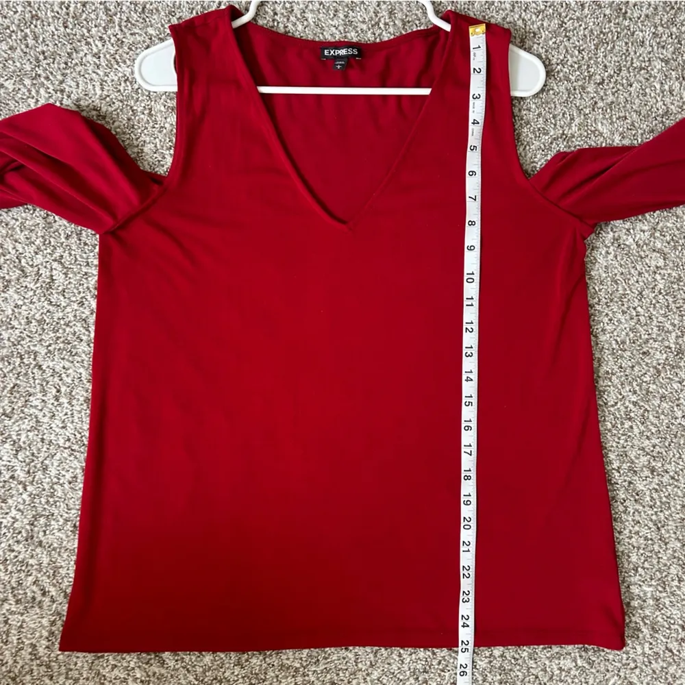 Express Red Cold Shoulder Long Sleeve Blouse Casual Formal Holiday Party Large - Image 7