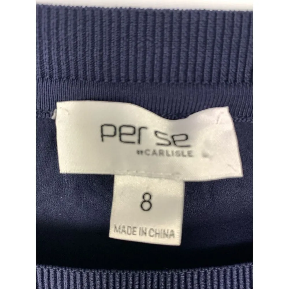 Perse Women’s Silk Blend Crew Neck Floral Velvet Long Sleeve Top Navy Size 8 - Image 3