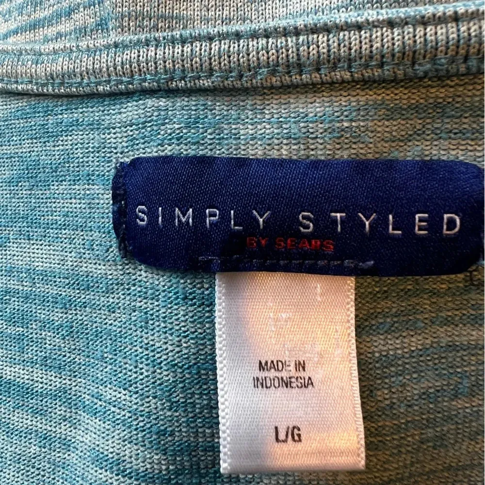 Vintage Simply Styled V-neck Top Soft Stretch Heathered Teal Turquoise Blouse - Image 3