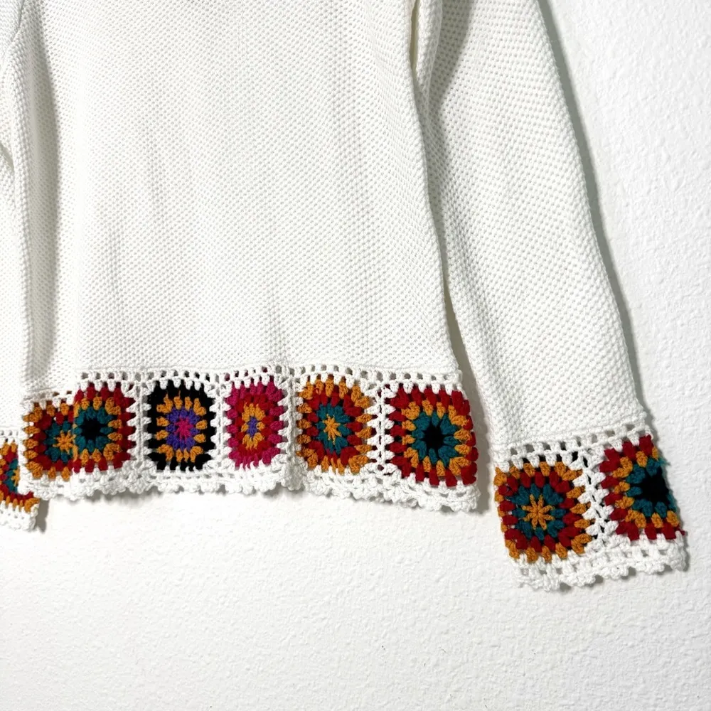 . women indie crochet knit white multicolor sweater size S NWT $78 - Image 4