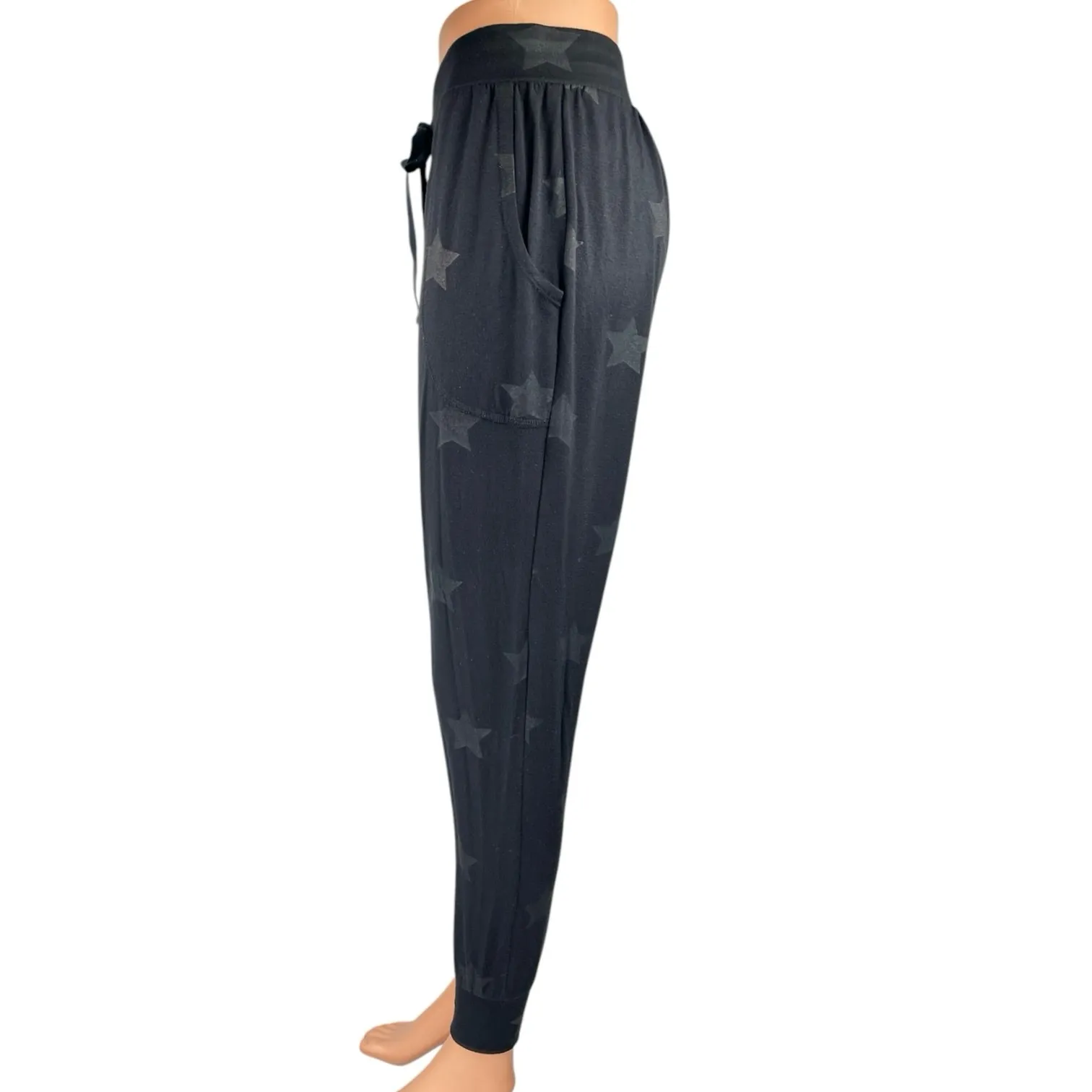 Terez Women's Black Star Print Drawstring Athletic Jogger Sweat Pants Size XS - Image 2