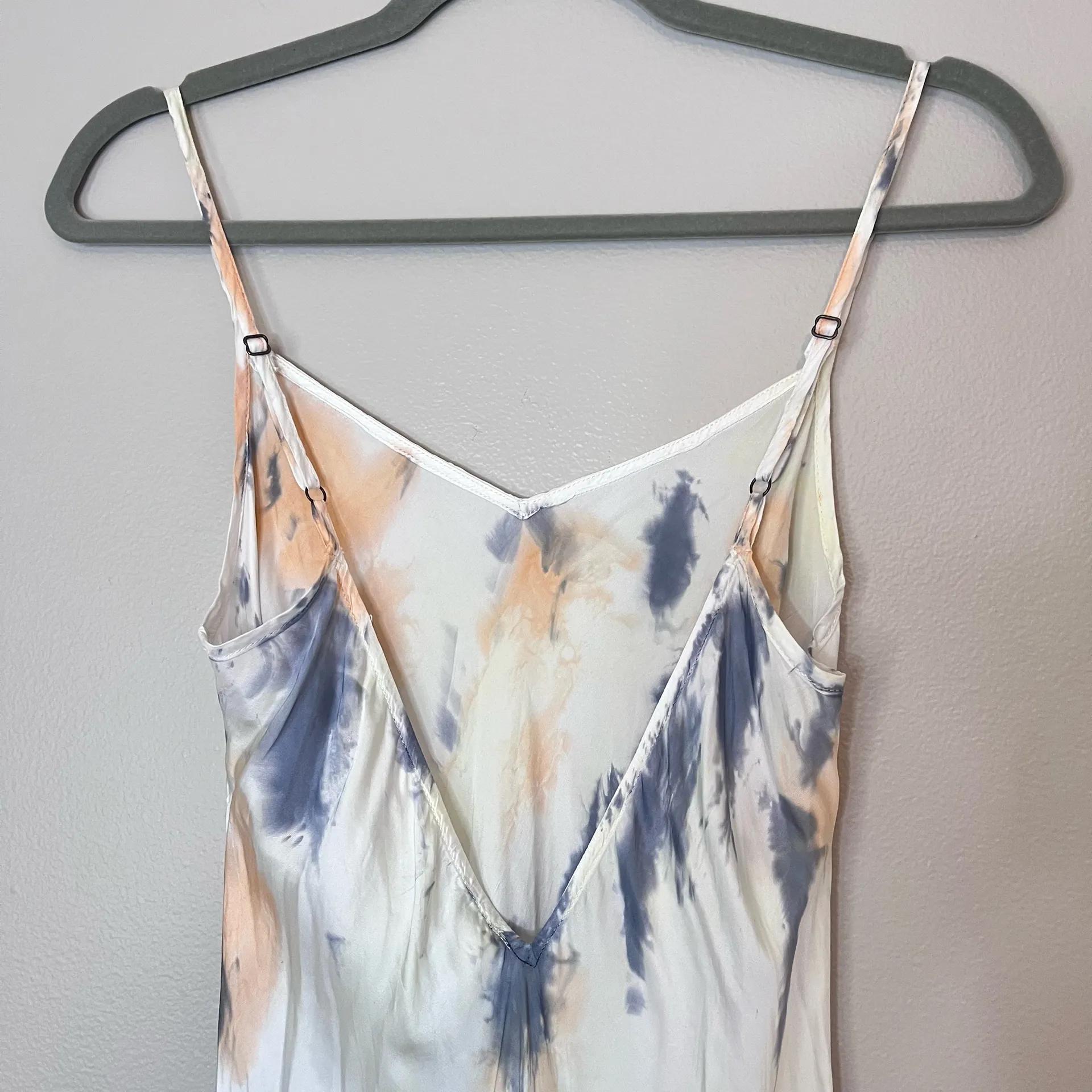 Urban Outfitters NEW Satin Slip Midi Dress Adjustable Straps Tie Dye White - Image 8